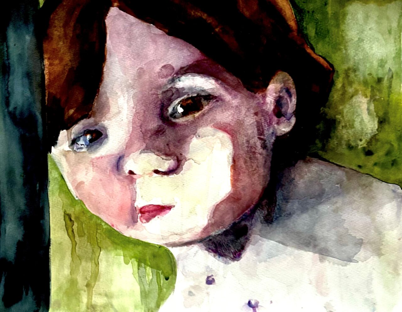 Girl's Face Pressed on Glass
