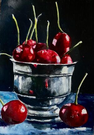 Cherries in a Pewter Dish